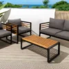 Outdoor Garten-Sitzgruppe PURE grau natur Akazie schwarz Metall inkl. Tisch Sitzpolster
