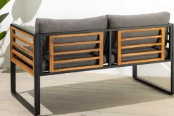 Outdoor Garten-Sitzgruppe PURE grau natur Akazie schwarz Metall inkl. Tisch Sitzpolster