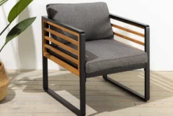 Outdoor Garten-Sitzgruppe PURE grau natur Akazie schwarz Metall inkl. Tisch Sitzpolster
