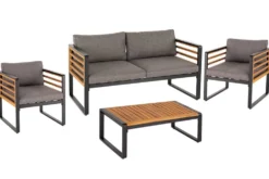 Outdoor Garten-Sitzgruppe PURE grau natur Akazie schwarz Metall inkl. Tisch Sitzpolster