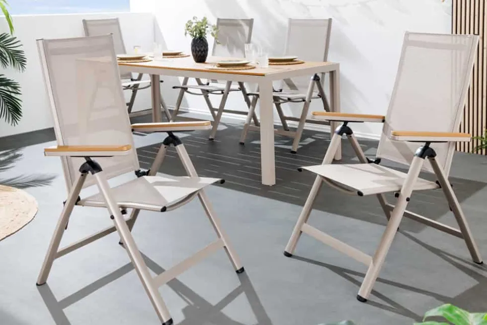 Outdoor Gartenstuhl DESIGNO taupe Aluminium klappbar wetterfest Hochlehner