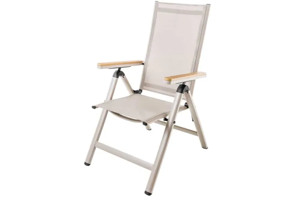 Outdoor Gartenstuhl DESIGNO taupe Aluminium klappbar wetterfest Hochlehner