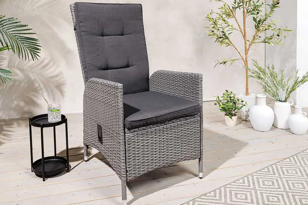 Outdoor Gartenstuhl SYLT grau Polyrattan Hochlehner mit Armlehne verstellbar wetterfest