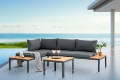 Outdoor Gartentisch ORLANDO LOUNGE 60cm anthrazit natur Aluminium wetterfest