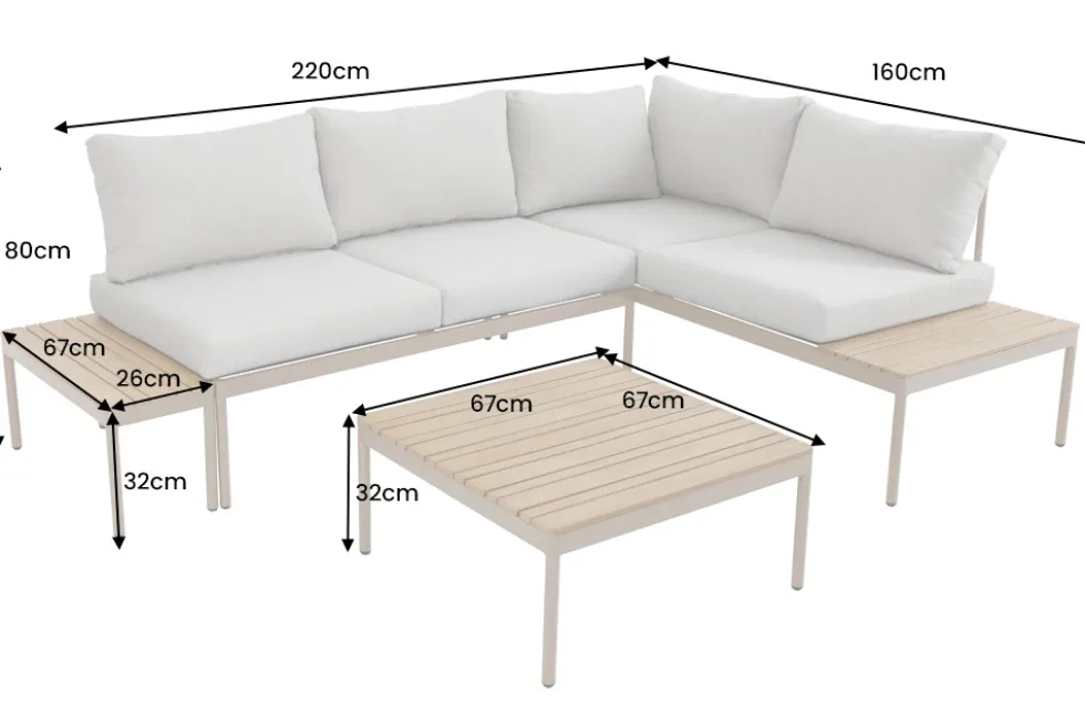 Outdoor Lounge MOBILE MODULAR greige Garten-Sitzgruppe inkl. Tisch und Kissen