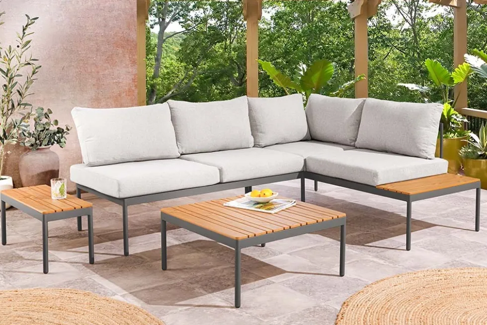 Outdoor Lounge MOBILE MODULAR anthrazit hellgrau Garten-Sitzgruppe inkl. Tisch und Kissen