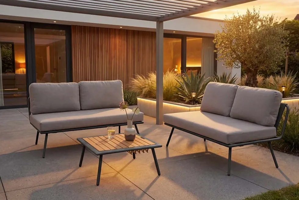 Outdoor Lounge Sitzgruppe MOBILE MODULAR anthrazit hellgrau mit Tisch wetterfest