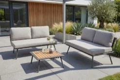 Outdoor Lounge Sitzgruppe MOBILE MODULAR anthrazit hellgrau mit Tisch wetterfest