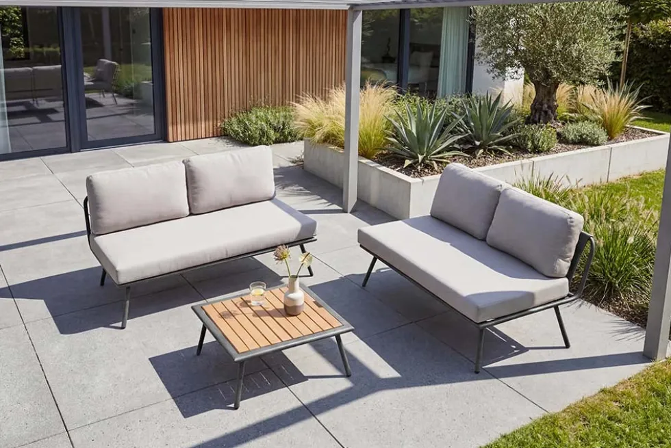 Outdoor Lounge Sitzgruppe MOBILE MODULAR anthrazit hellgrau mit Tisch wetterfest