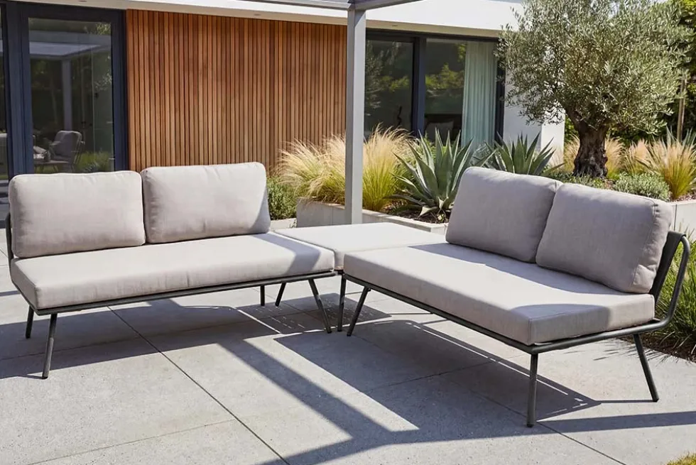 Outdoor Lounge Sitzgruppe MOBILE MODULAR anthrazit hellgrau mit Tisch wetterfest