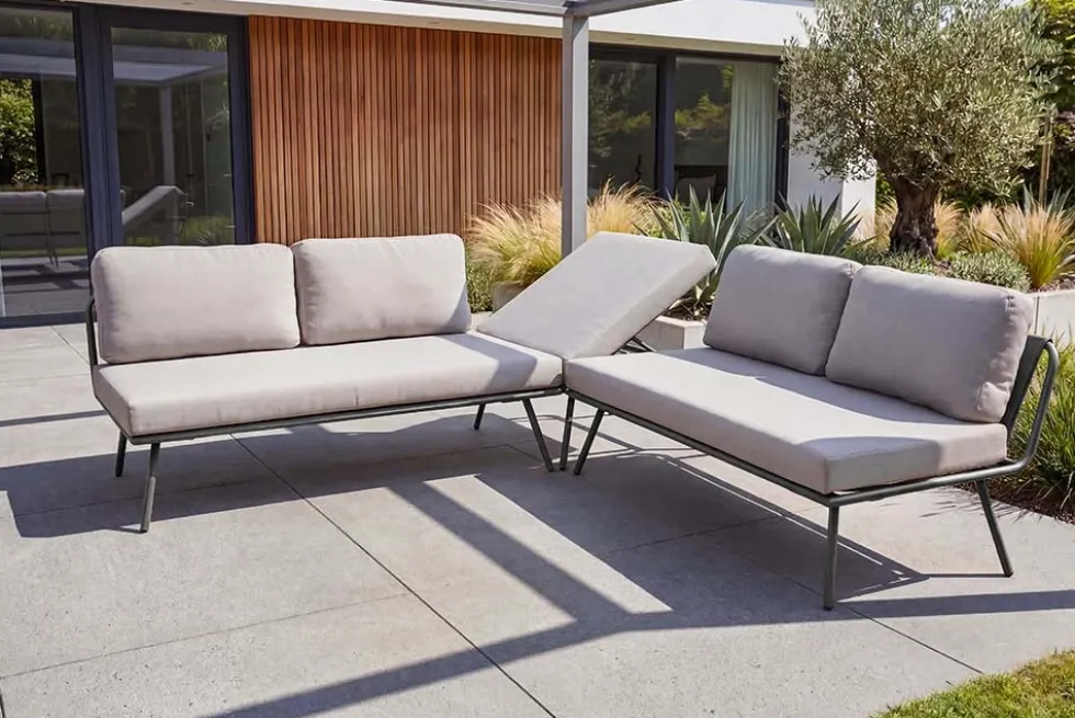 Outdoor Lounge Sitzgruppe MOBILE MODULAR anthrazit hellgrau mit Tisch wetterfest