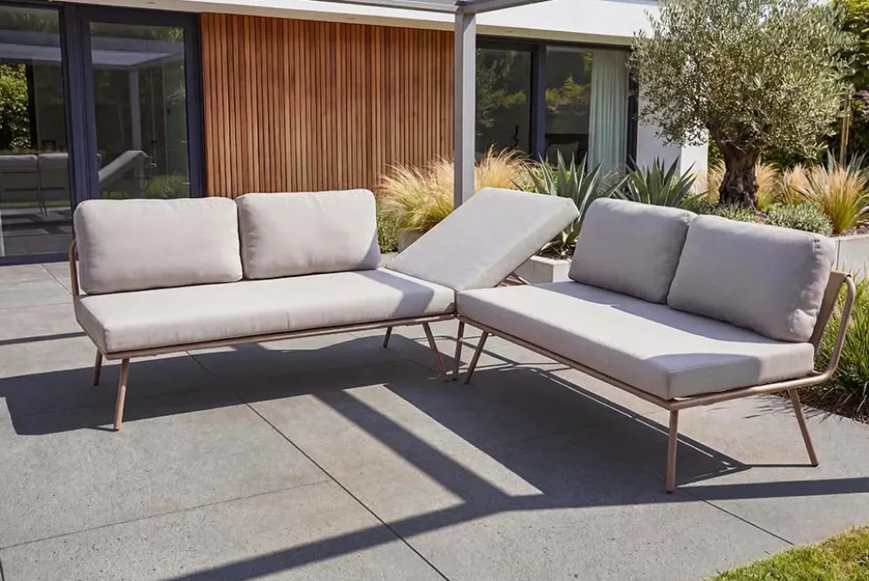 Outdoor Lounge Sitzgruppe MOBILE MODULAR greige mit Tisch wetterfest
