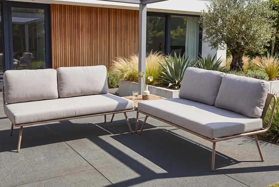 Outdoor Lounge Sitzgruppe MOBILE MODULAR greige mit Tisch wetterfest