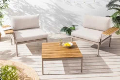 Outdoor Lounge Sitzgruppe MOBILE MODULAR 240cm champagner greige inkl. Kissen