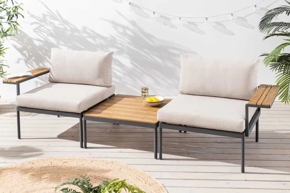 Outdoor Lounge Sitzgruppe MOBILE MODULAR 240cm anthrazit greige inkl. Kissen