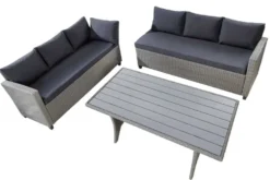 Outdoor Sitzgruppe MONACO 240cm anthrazit Polyrattan Gartenmöbel-Set Ecklounge wetterfest