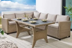 Outdoor Sitzgruppe MONACO 240cm natur Polyrattan Gartenmöbel-Set Ecklounge wetterfest
