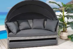 Outdoor Sonneninsel PLAYA LIVING 165cm grau Polyrattan Aluminium inkl. Kissen wetterfest