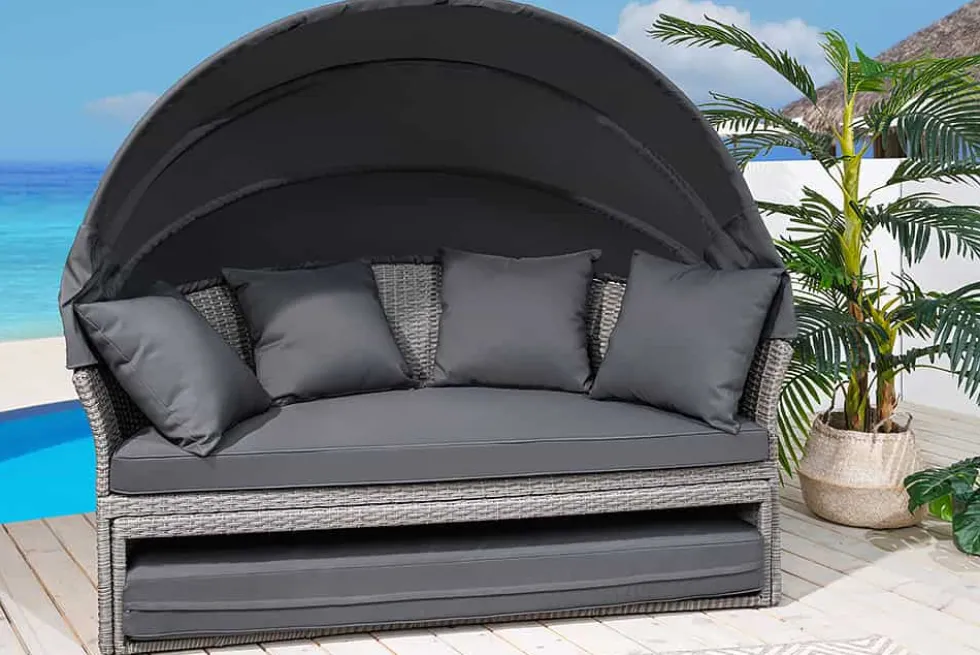 Outdoor Sonneninsel PLAYA LIVING 165cm grau Polyrattan Aluminium inkl. Kissen wetterfest