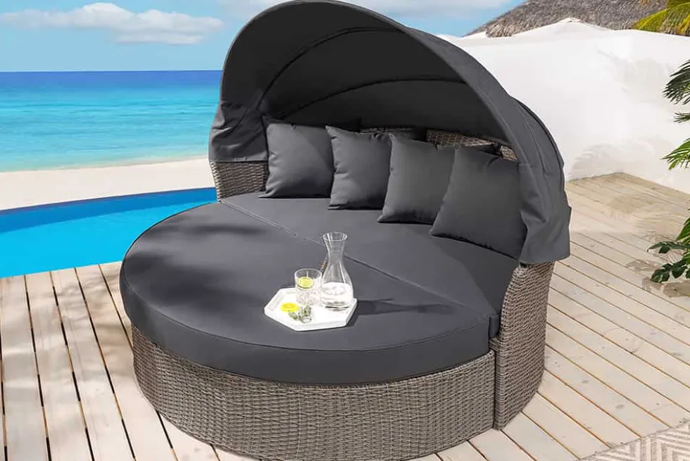 Outdoor Sonneninsel PLAYA LIVING 165cm grau Polyrattan Aluminium inkl. Kissen wetterfest