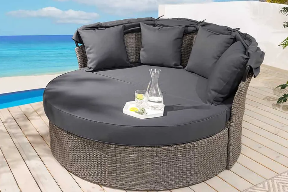 Outdoor Sonneninsel PLAYA LIVING 165cm grau Polyrattan Aluminium inkl. Kissen wetterfest