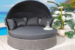 Outdoor Sonneninsel PLAYA LIVING 165cm grau Polyrattan Aluminium inkl. Kissen wetterfest