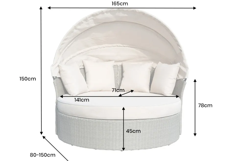 Outdoor Sonneninsel PLAYA LIVING 165cm natur Polyrattan Aluminium inklusive Kissen wetterfest