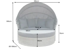 Outdoor Sonneninsel PLAYA LIVING 165cm hellgrau Polyrattan Aluminium inklusive Kissen wetterfest