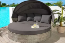 Outdoor Sonneninsel PLAYA LIVING 165cm hellgrau Polyrattan Aluminium inklusive Kissen wetterfest