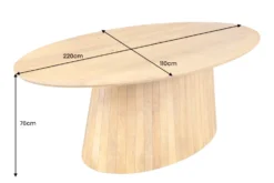 Ovaler Esstisch ART DECO 220cm beige massives Mangoholz cream finish mit Säulenfuß