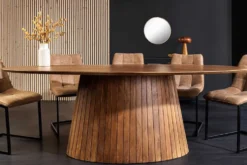 Ovaler Esstisch ART DECO 220cm braun smoked massives Mangoholz mit Säulenfuß