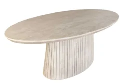 Ovaler Esstisch ART DECO 220cm smoke grau massives Mangoholz mit Säulenfuß