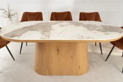 Ovaler Esstisch UNIQUE 200cm weiß natur Keramik Eiche Säulenfuß
