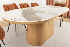 Ovaler Esstisch UNIQUE 200cm weiß natur Keramik Eiche Säulenfuß