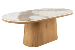 Ovaler Esstisch UNIQUE 200cm weiß natur Keramik Eiche Säulenfuß
