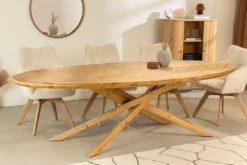 Ovaler Esstisch WOOD SCULPTURE 240cm natur Pinienholz recycelt Sterngestell