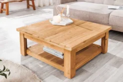 Quadratischer Couchtisch JAVA 70cm natur recyceltes Teakholz mit Ablagefach