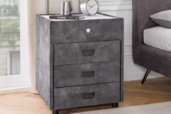 Quadratischer Nachttisch PARIS 55cm grau Samt inkl. Beleuchtung und Schubladen