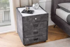 Quadratischer Nachttisch PARIS 55cm grau Samt inkl. Beleuchtung und Schubladen