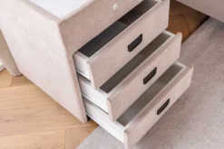 Quadratischer Nachttisch TOULOUSE 55cm beige Samt inkl. Beleuchtung und Schubladen