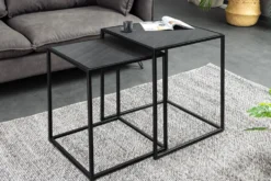 Quadratisches 2er Set Beistelltische MOUNTAIN SOUL 60cm schwarz Naturstein Metall