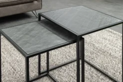 Quadratisches 2er Set Beistelltische MOUNTAIN SOUL 60cm schwarz Naturstein Metall