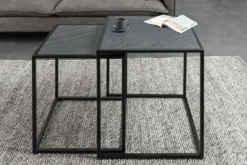 Quadratisches 2er Set Beistelltische MOUNTAIN SOUL 60cm schwarz Naturstein Metall