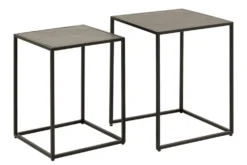 Quadratisches 2er Set Beistelltische MOUNTAIN SOUL 60cm schwarz Naturstein Metall