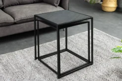 Quadratisches 2er Set Beistelltische MOUNTAIN SOUL 60cm schwarz Naturstein Metall