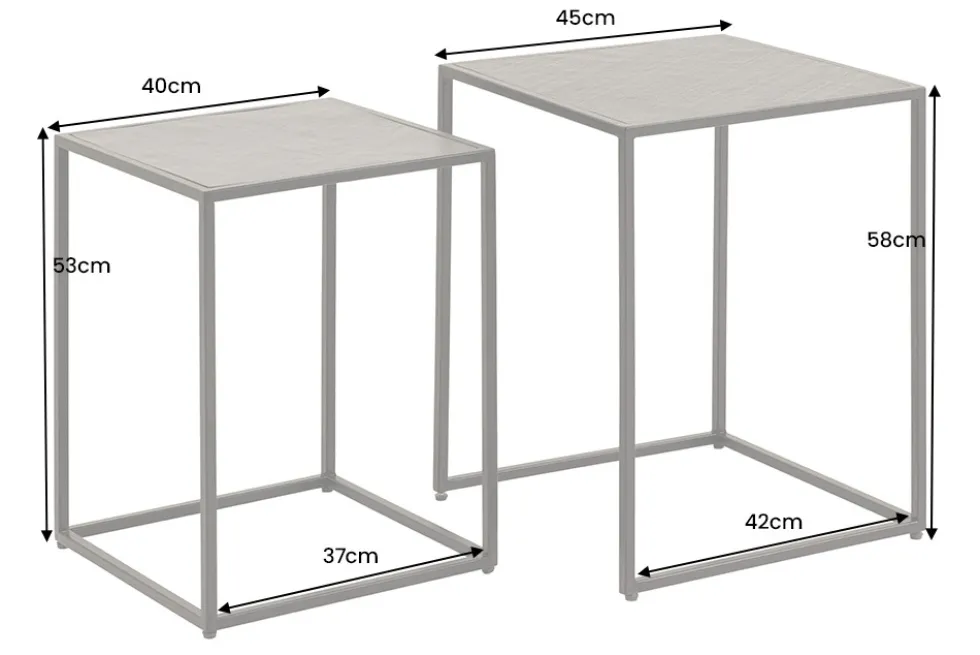 Quadratisches 2er Set Beistelltische MOUNTAIN SOUL 60cm schwarz Naturstein Metall
