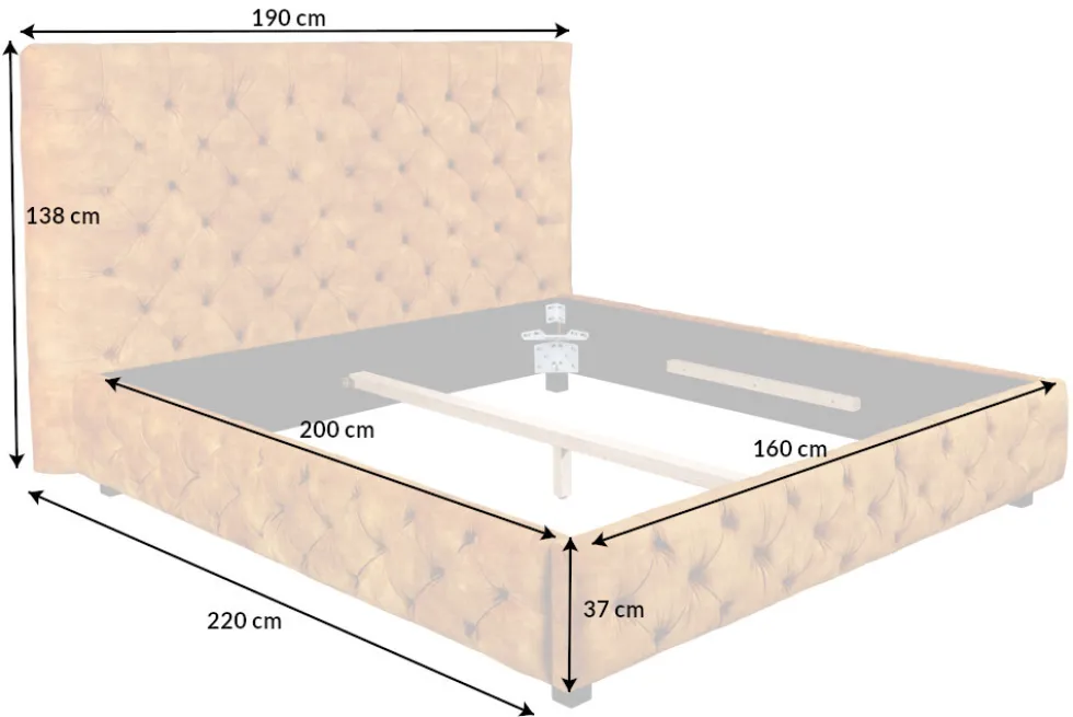 Queensize Doppelbett PARIS 160x200cm senfgelb Samt Chesterfield Design