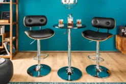 Retro Barhocker CLASSICO schwarz 115cm höhenverstellbar mit Lehne Walnussholz-Design