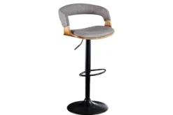 Retro Barhocker MANHATTAN grau Strukturstoff Eschenholz drehbar höhenverstellbar