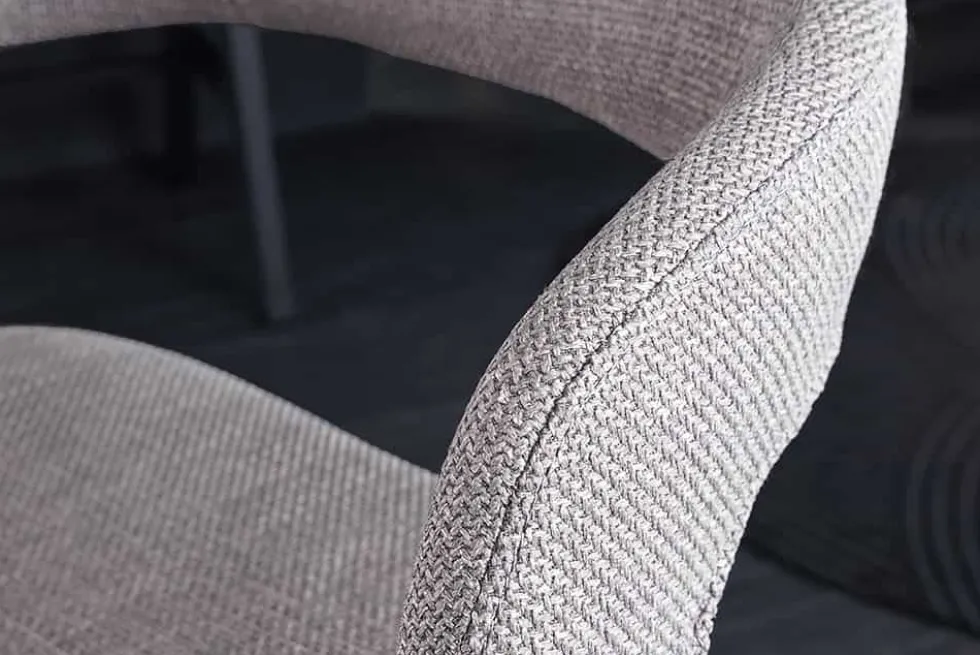 Retro Barhocker MANHATTAN grau Strukturstoff Eschenholz drehbar höhenverstellbar